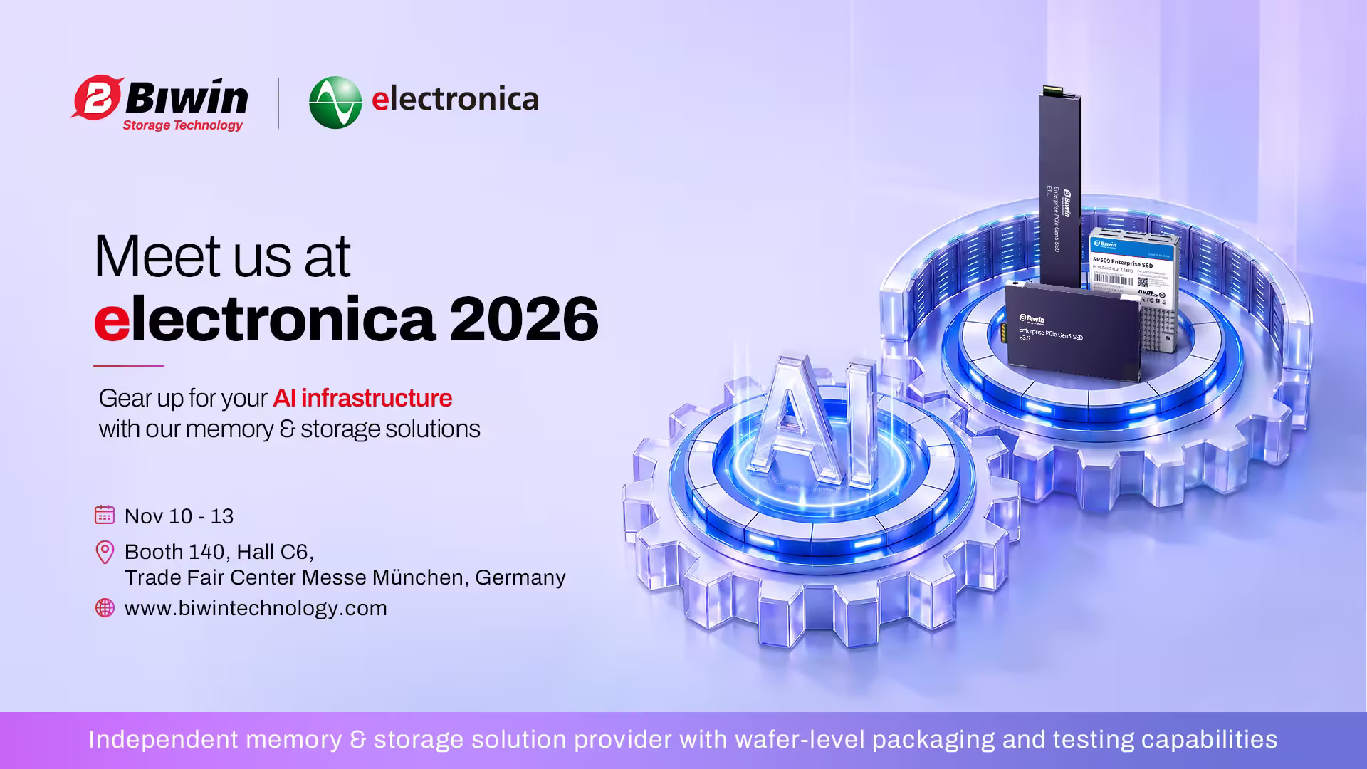 BIWIN to Showcase Advanced Storage Solutions for AI, Edge, Automotive, and Next-Generation Electronics at electronica 2026
